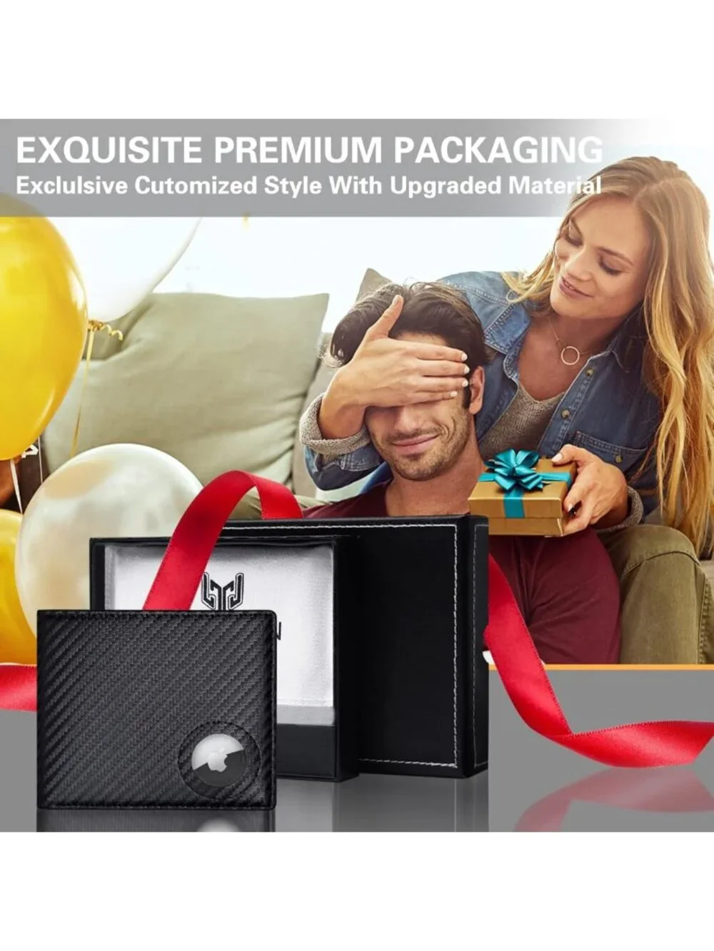 Slim Leather Bifold Wallet for Men, RFID Blocking, Airtag Hidden, ID & Card